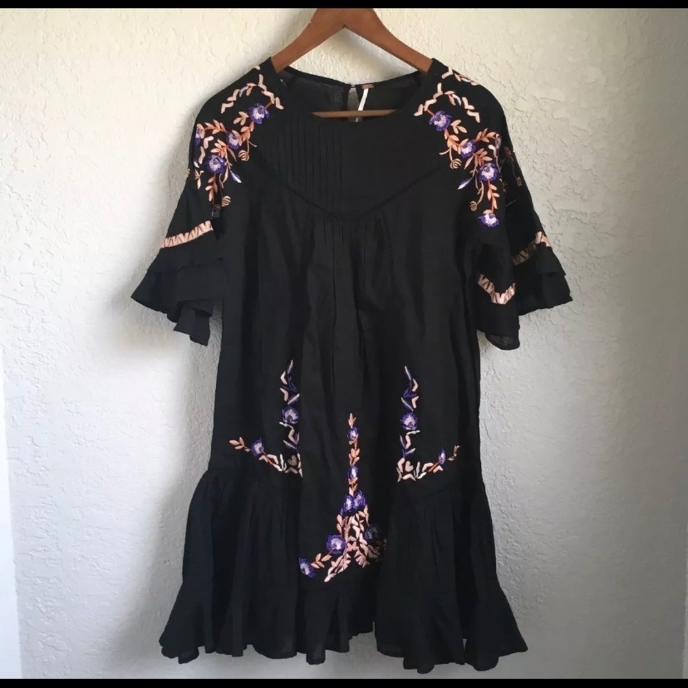 Free People Pavlo Embroidered Dress Women's Size S Babydoll Mini Floral Boho - Picture 6 of 12